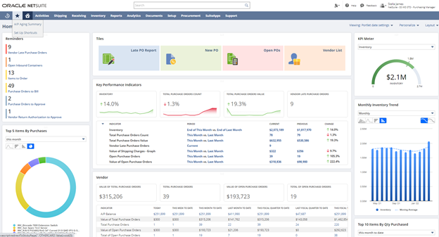 purchasing dashboard netsuite erp