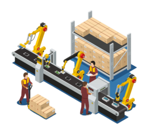 electronics-factory-composition-with-robotic-conveyor-line-touchscreen-phones-staff-package-boxes-oracle-netsuite-foodqloud-production-management-in-netsuitesupply-chain